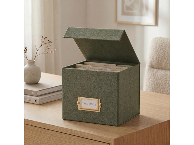 Beautiful Greeting Card Organizer Box With Dividers Holds Up to 300 Cards Sturdy Linen Storage Box Easily Organizes Small or Large Greetings in...
