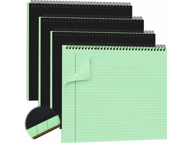 4 Landscape Legal Pad 11 x 9.5 College Ruled Top Spiral Horizontal Notebook 4 Green Pads, 40 Sheets Each, Hole Punched Pages, Simple Color Coding...
