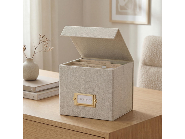 Beautiful Greeting Card Organizer Box With Dividers Holds Up to 300 Cards Sturdy Linen Storage Box Easily Organizes Small or Large Greetings in...
