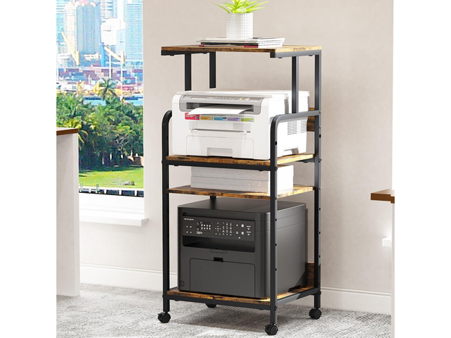 4 Tier Printer Stand with Storage Shelf, Large Tall Printer Cart with Wheels, Mobile Printer Table for Home Office, Adjustable Stands for Heat...