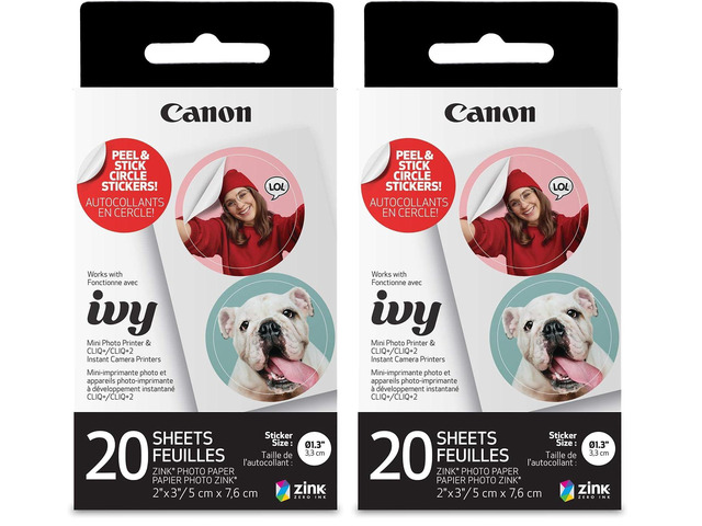 IVY ZINK Pre-Cut Circle Sticker Paper 20 sheets Pack (Pack of 2) Compatible with IVY Mini Photo Printer and CLIQ+/CLIQ+2