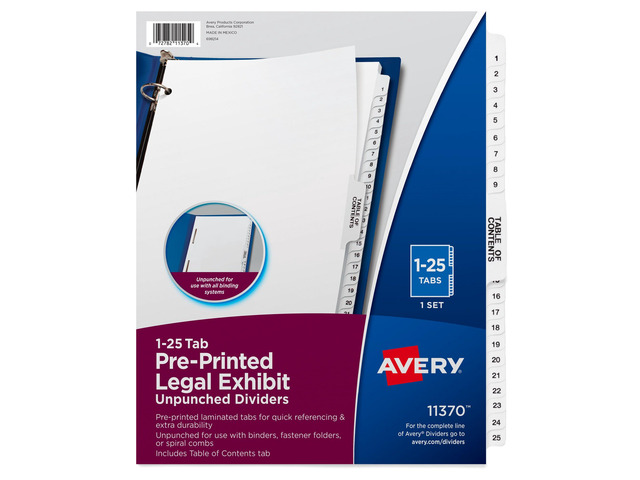 Premium Collated Legal Exhibit Binder Dividers with Tabs,1-25 and Table of Contents,8.5 x 11 Inches,Binder Divider with Tabs, Style (11370),(Pack...
