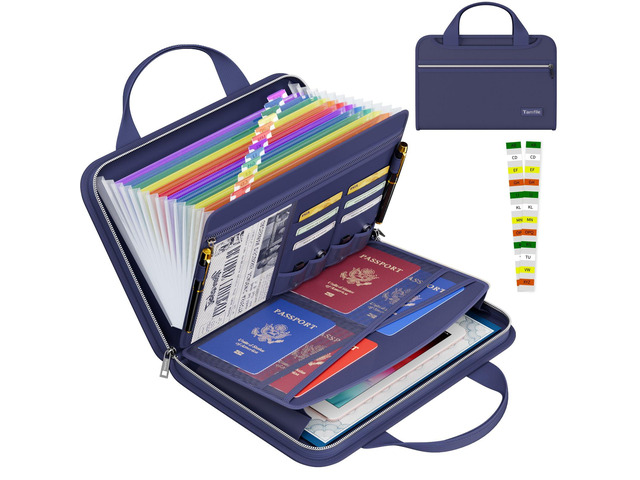 Fireproof Accordion File Organizer, Expanding File Folder, Blue 13 Pocket Colorful, Handle, Zipper & Labels, Multi-Pockets Paper Organizer, for...