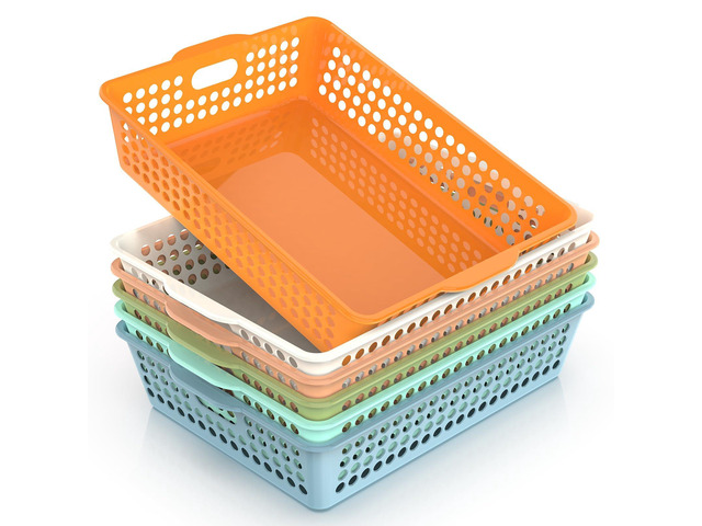 6 Pack Plastic Classroom Storage Baskets, Paper Trays for Classroom Organization & Turn in Trays for Teachers, Students, Desk Organizer Bin...