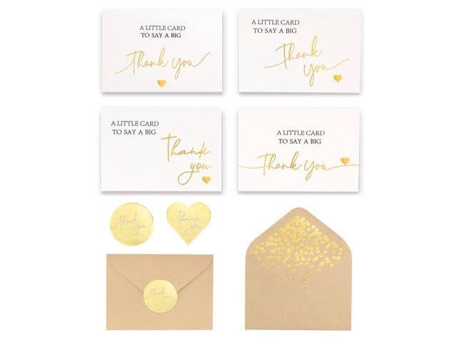 100 PK Luxurious Gold Thank You Cards with Envelopes Bulk - 5x3.5 Inches Wedding Thank You Notes Baby Shower Greenery Bridal Shower Small Business...