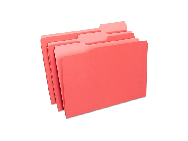 Colored File Folders, Legal Size, 3-Tab, Red, 100/Pack Durable paper stock for everyday office document organization and filing