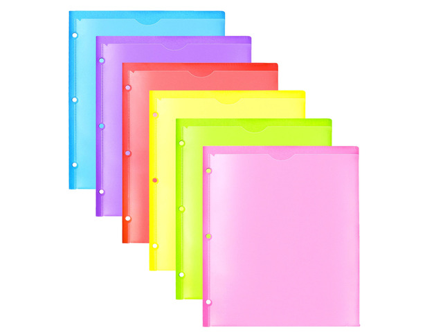 Heavy Duty Plastic Folders with Clear Front Pocket - 6PCS, 3 Pockets Folders with 3 Holes Fits 3 Ring Binder, Includes Card Slot, for Letter Size...