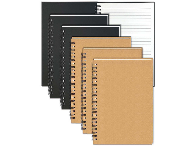 6Pack Small Spiral Notebook A5, 8.25x5.5 120 Lined Pages Wide Ruled Spiral Journal Bulk Blank Kraft Cover Spiral Bound Notebook & Writing Pads for...