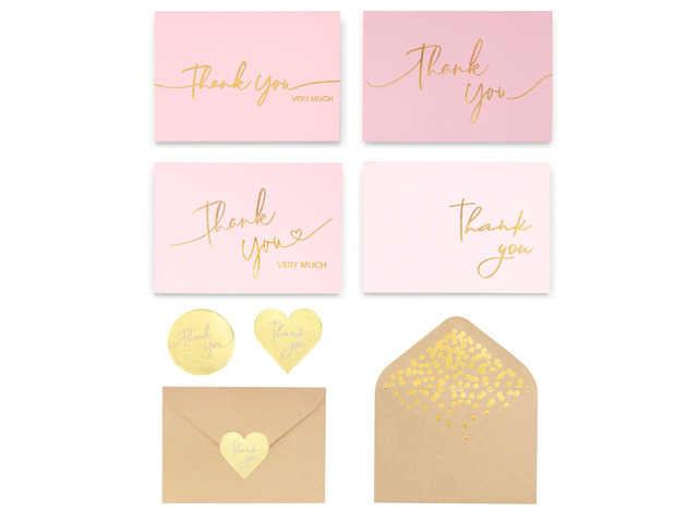 100 PK Pink and Gold Thank You Cards with Envelopes Bulk - 5 x 3.5 Inches Personalized Thank You Notes for Baby Shower Wedding Small Business...