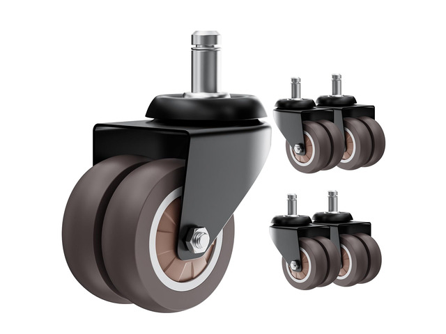 2' Dual Wheel Chair Casters Set of 5 - Heavy Duty Grey Soft polyurethane protects hardwood/tile. Smooth, quiet rolling. Universal 7/16' stem. Steel...