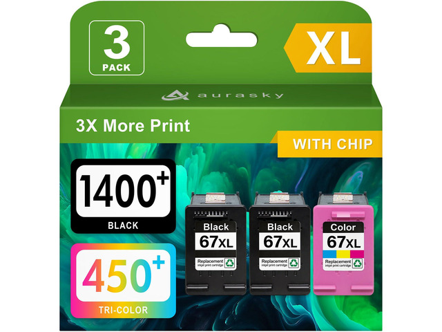67XL Ink Cartridges Black/Color Combo Pack for HP Ink 67 67XL Compatible for HP 67XL Works with Deskjet 2700 2700e 2755 2855e 2800e 2852e 4100e...