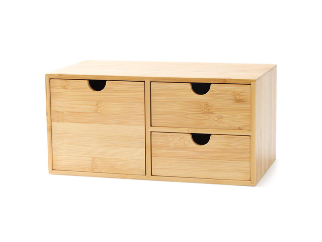 Bamboo Desk Drawer Organizer, Desktop Organizer with Drawers(3 Drawers) 3 Drawers Open Top Tray Fully Assembled Stores Pens, Notes, Makeup, Jewelry...