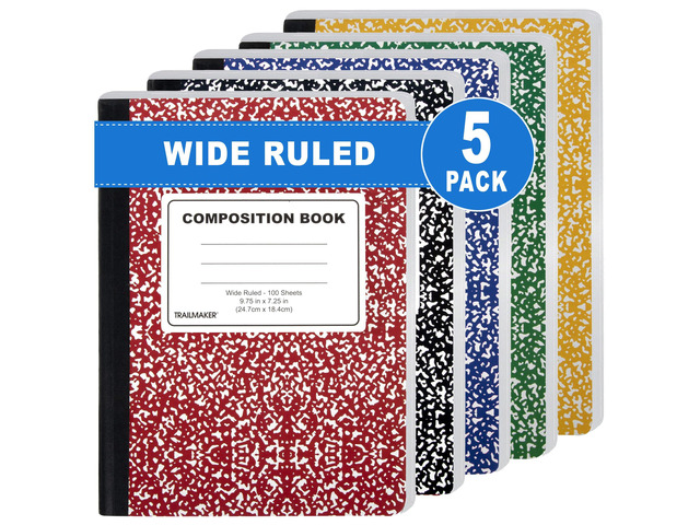 5 Pack Composition Notebooks Colored, Wide Ruled Marble Cover, 200 Pages (100 Sheets), 9.75 x 7.25, Bulk School Supplies for Classroom, Office &...