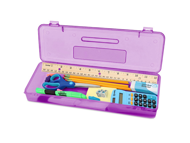 Pencil Box Purple, Storage Organizer Utility Box, Multipurpose Long Ruler Length School Office Supplies Plastic Pencil Case for Kids & Adults...