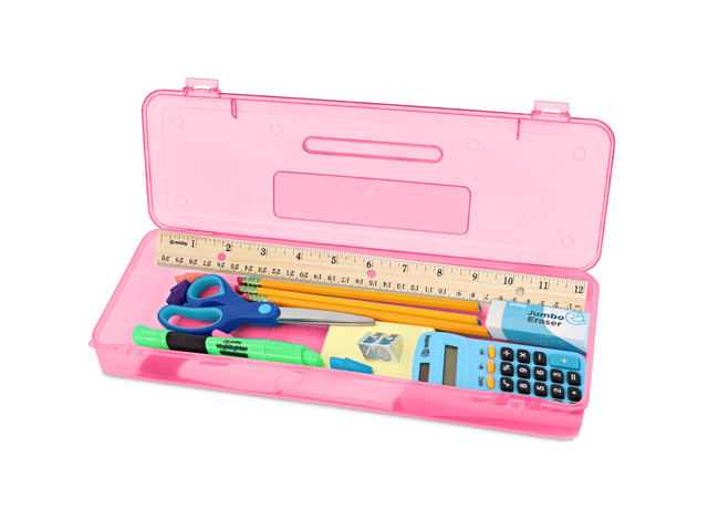 Pencil Box Pink, Storage Organizer Utility Box, Multipurpose Long Ruler Length School Office Supplies Plastic Pencil Case for Kids & Adults...
