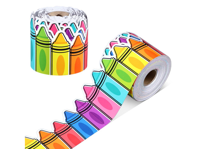 69 Feet Crayon Bulletin Board Border Back to School Crayon Bulletin Board Die Cut Scalloped Trim, Crayon Theme for Classroom Decor, Chalkboard Wall...
