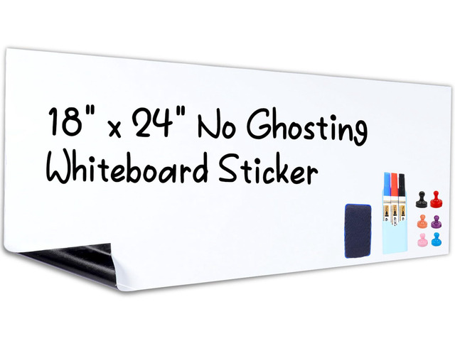 White Board Dry Erase, 18' x 24' Self-Adhesive Sticker, No Ghosting Transform Any Wall into Dry Erase Surface, Peel and Stick, Attach Magnets to...