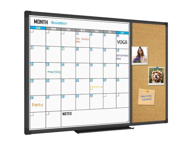 XBoard Dry Erase Calendar Whiteboard 28 X 20 - Combo White Board Calendar Monthly, Magnetic White Board + Corkboard with Black Aluminum Frame