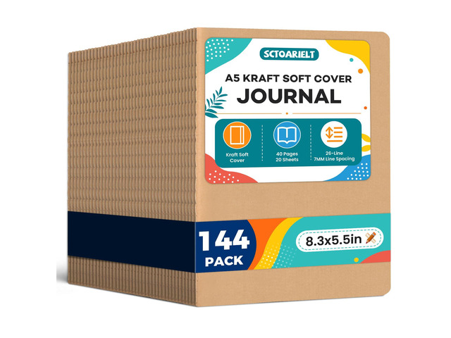 144 Pack A5 Kraft Journal Notebooks Bulk, Lined Travel Journal Kraft Paper Brown Soft Cover, 8.3 x 5.5 Inches, Composition Notebook for School,...