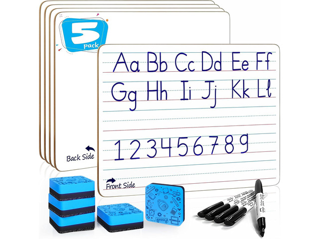 Lined Dry Erase Boards with Markers and Eraser 5 Pack, 9x12 Ruled Practice Surface, Markers And Erasers Included, No Ghosting Or Staining, Great...