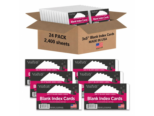 3x5 Blank Index Cards, 2400 Count Bulk Pack, Heavyweight Flash Cards and Notecards for Studying, Classroom, Home and Office, 24 Packs of 100, Made...