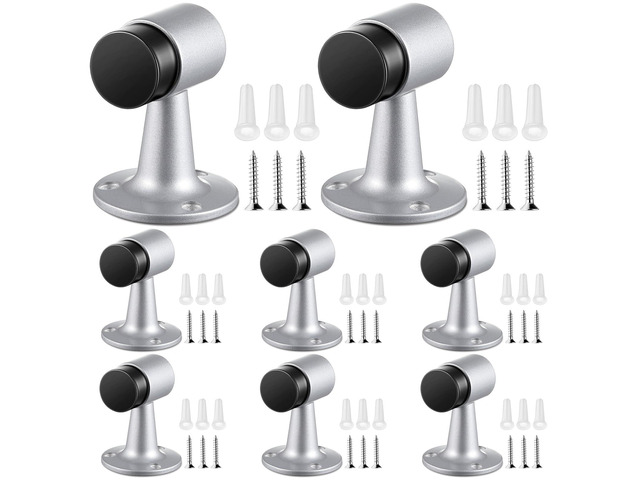 8 Pack Heavy Duty Floor Mounted Door Stop 3 in Aluminum Commercial Grade Door Stopper with Rubber Bumper & Stainless Steel Screws (Silver)