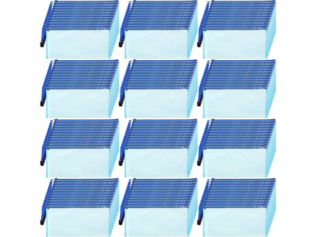100Pcs Mesh Pencil Pouch,Blue,A6 Small Zipper Pencil Pouches Bulk, Waterproof Clear Storage Bag, Multipurpose for Cash Board Game Passport Office