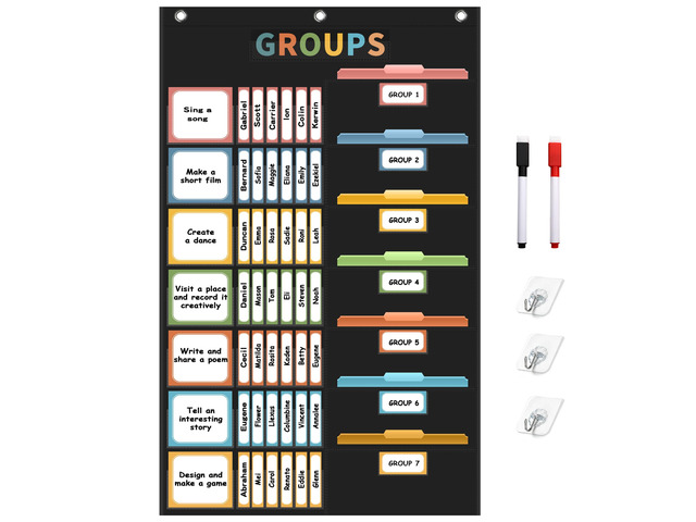 Boho Small Group Management Pocket Chart with 114 Cards, Large Size 46 x 26.3 inch Classroom Small Group Organizer for School Teacher Homeschool...