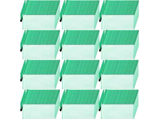 100Pcs Mesh Pencil Pouch,Green,A6 Small Zipper Pencil Pouches Bulk, Waterproof Clear Storage Bag, Multipurpose for Cash Board Game Passport Office