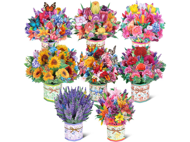 8 Pack Paper Flower Pop Up Cards, Flower Bouquet Card Popup 3D Greeting Cards for Mother's Day, Graduation, Anniversary, Birthday, Congratulations,...