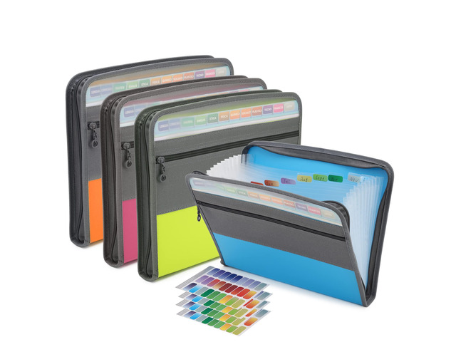 Expanding File Folders, 13 Pockets Document Organizer with Zipper, A4 Letter Size Portable Accordion Expanding File Folders with Multicolor Labels...