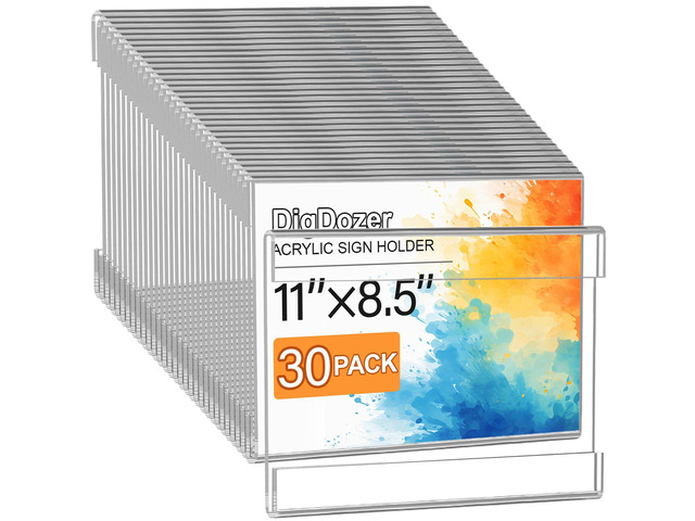 30 Pcs Acrylic Sign Holder 11 x 8.5 - No Drilling Horizontal Sign Holders with Adhesive, Clear Plastic Frames Paper Display Sign Holder for Office,...