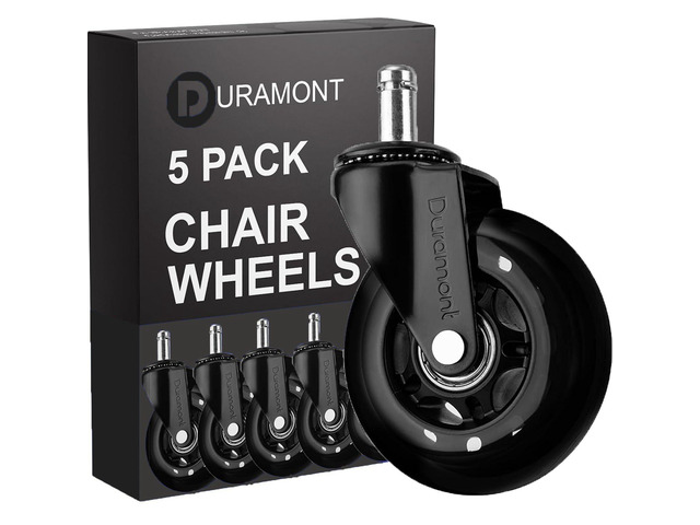 Office Chair Wheels - Set of 5 Rollerblade-Style Caster Wheels, Smooth & Quiet Rolling, Protects Hardwood Floors & Carpets, Universal Fit, Durable...