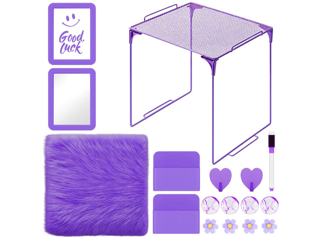 17PCS Locker Accessories for Girls, Lockers Decor for School, Purple Includes a metal mesh shelf, whiteboard, magnetic mirror, marker holders,...
