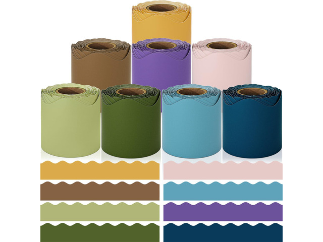 Bulletin Board Borders, 8 Rolls 262.4 Ft Scalloped Boho Classroom Decor Bulletin Board Decorations for Classroom, School, Office, Blackboard,...