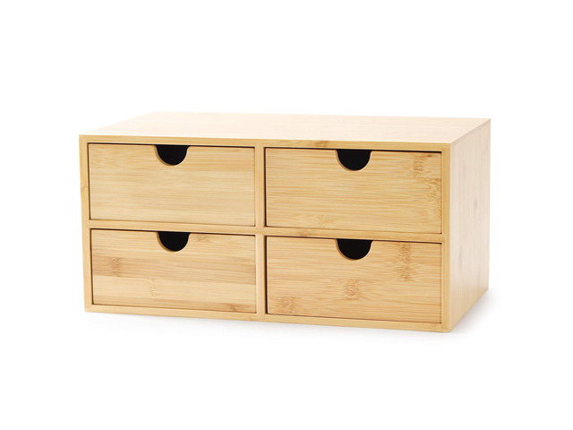 Bamboo Desk Drawer Organizer, Desktop Organizer with Drawers T(4 Drawes) 4 Drawers Open Top Tray Fully Assembled Stores Pens, Notes, Makeup,...