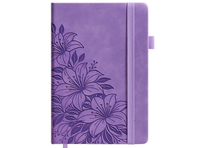 Lined Journal Notebook Hardcover Leather Bound 200 Pages A4 Purple Diary College Ruled 8.5x11' Journaling Notebooks for Women, Floral Aesthetic...