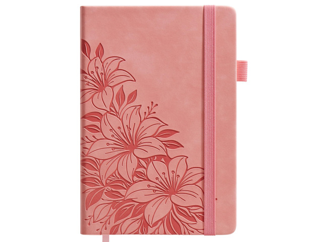 Lined Journal Notebook Hardcover Leather Bound 200 Pages A4 Pink Cute Diary College Ruled 8.5x11' Journaling Notebooks for Women, Floral Aesthetic...