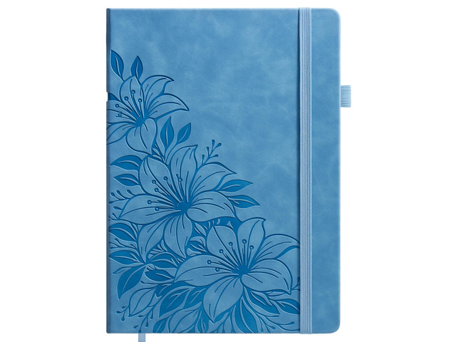 Lined Journal Notebook Hardcover Leather Bound 200 Pages A4 Blue Cute Diary College Ruled 8.5x11' Journaling Notebooks for Women, Floral Aesthetic...