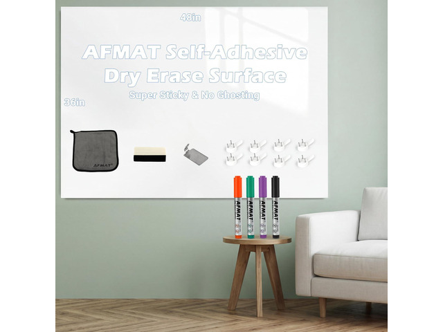 White Board Dry Erase Paper, 48' x 36' Whiteboard Wallpaper, with 4 Markers, Stain-Proof & Super Sticky, No Ghost, 4' x 3' Peel and Stick Dry Erase...