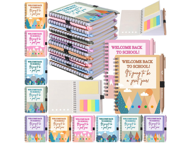 40 Pcs Welcome Back to School Gifts Bulk Spiral Notebooks with Sticky Notes Motivational Pens Included, Notepads for Teacher Student, First Day of...