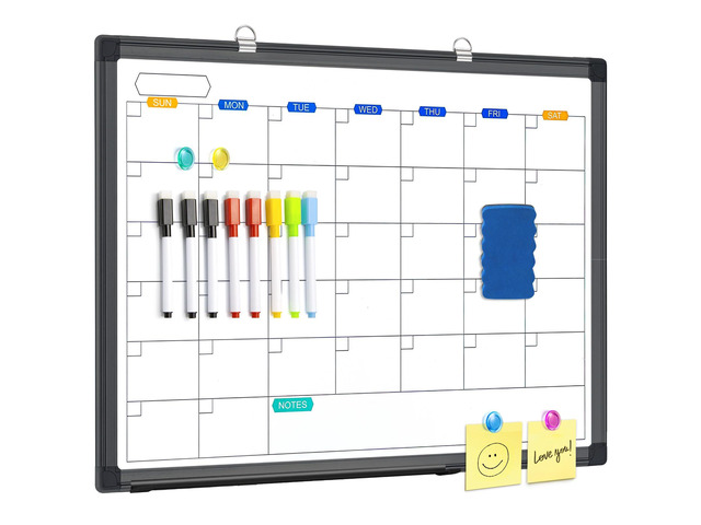 White Board Calendar Dry Erase for Wall, 24' x 18' Aluminum FrameBlack Magnetic Monthly Planner Board, Wall Mounted or Hanging. Calendar Design...