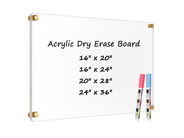Clear Acrylic Dry Erase Board, 36' X 24' (Golden) Non-Magnetic Frameless Clear White Board for Wall, Erasable Acrylic Board for Wall, Home, Office,...