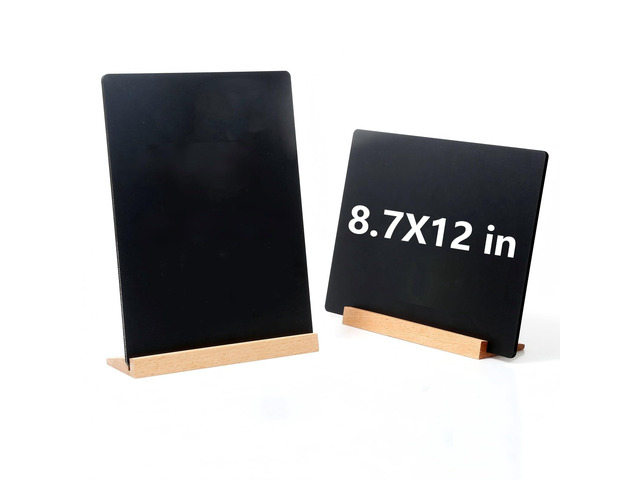 2 Pack 8.6x11.7 in Small Chalkboard Signs with Wood Base for Tabletop Decor Double Sided Mini Chalkboard for Restaurant Food Menu, Message Board,...