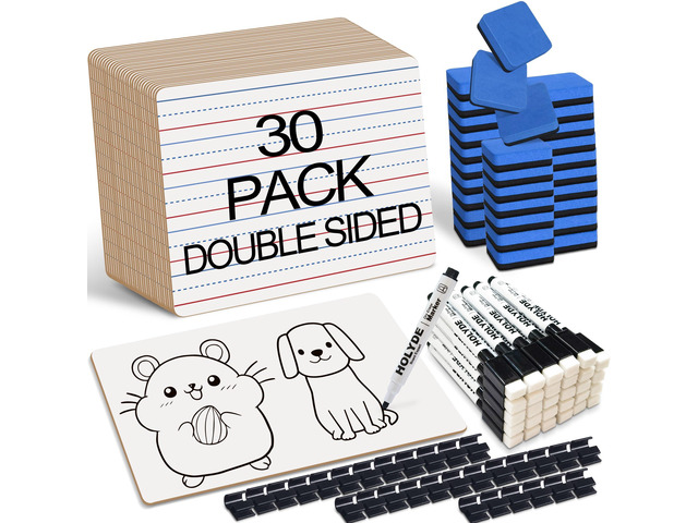 Set of 30 Dry Erase Boards, Double Sided Small Whiteboards with Lines for Kids, Students, Teacher & Classroom Pack, 9'x12' Mini Individual White...