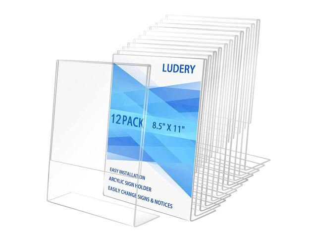 8.5x11 Inches Acrylic Sign Slant Back Holder, Plastic Display Stand,Brochure Holder, Table Top Sign Holder For Office, Home, Store, Restaurant(12pack)