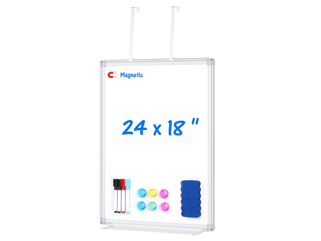 Magnetic Dry Erase Board for Door 24 x 18 in No-Drill Adjustable Long Arm Hook Mount, Portable Hanging Whiteboard For Home, Dorm, Office, Cubicle...