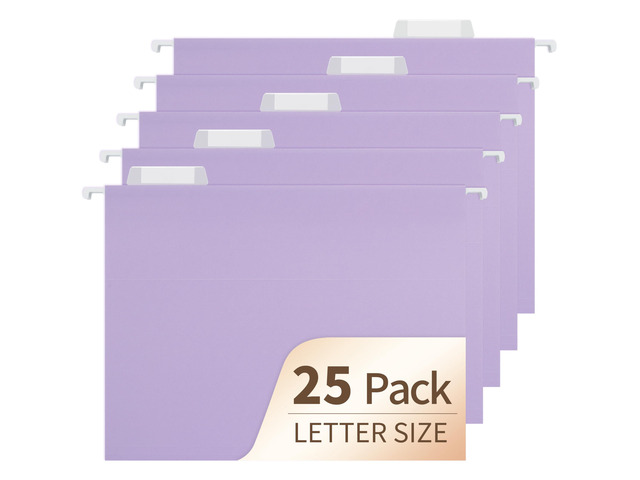 Light Purple Hanging File Folders,25 Pack Letter Size File Folders with 1/5-cut Tabs,Office Essentials for Filing Cabinet & Desk Storage