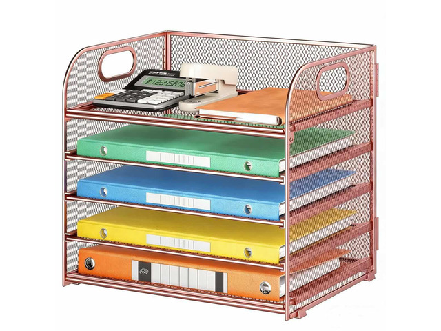 5 Tray Paper Organizer Letter Tray with Handle - Mesh Desk File Organizer, Paper Sorter Organizer for Office, Home or School File Folder Holder -...