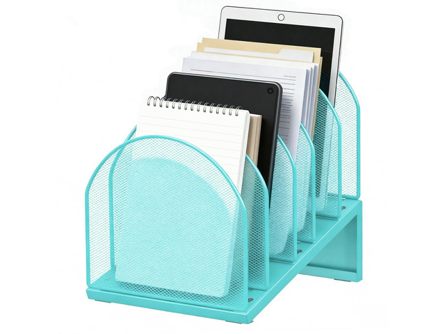 Desktop File Organizer with 5 Compartments Desk Organizer Paper Organizer for Desk Workspace Organizers for Office Supplies (Blue)